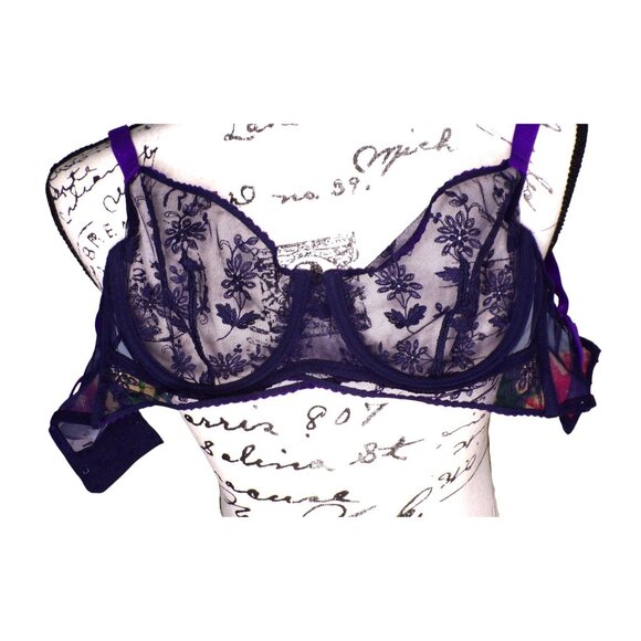 🆕SIMONE PERELE Adele Demi Lace Underwire Non-Padded Bra Midnight 32E #1C7330 - Picture 10 of 10